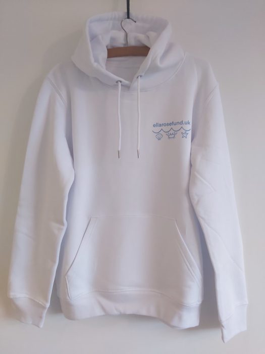 White adult's hoodie, front