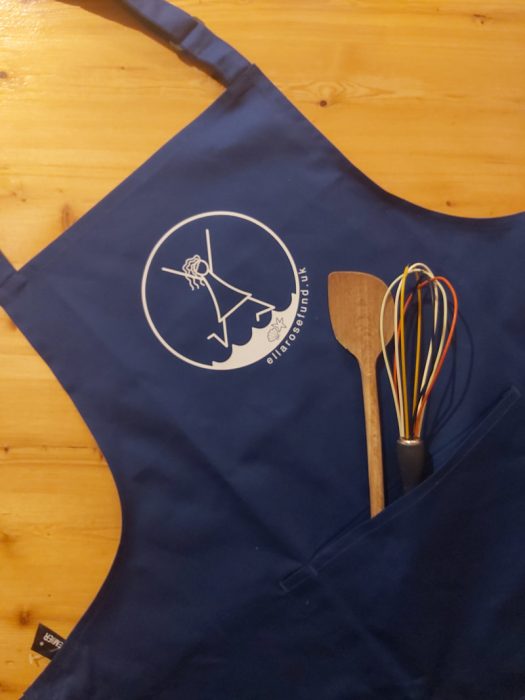 Navy apron, laid out