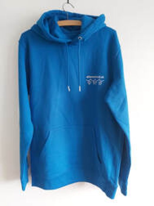 Blue adult's hoodie, front